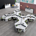 Office workstation desk set - creative 3-person irregular shaped desk and chair combination for multiple employees