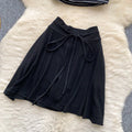 Korean style red striped bandeau top and tie-waist midi skirt set - women's summer slim fit flattering two-piece hot girl outfit