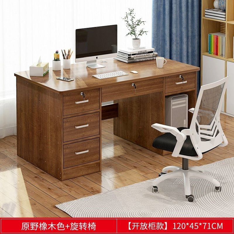 Office desk with lock, workstation with drawers, desk and chair set for employees, home desktop minimalist computer desk