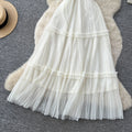 French white shirt patchwork a-line cake dress - summer slimming, waist-defining, commute-ready, elegant style