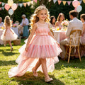 Amazon girls' first birthday mesh princess dress cake tutu gown swallowtail dress holiday runway performance costume