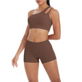 New arrival cross-border fashion double-sided nylon brushed single-shoulder yoga suit sports running fitness two-piece set for women
