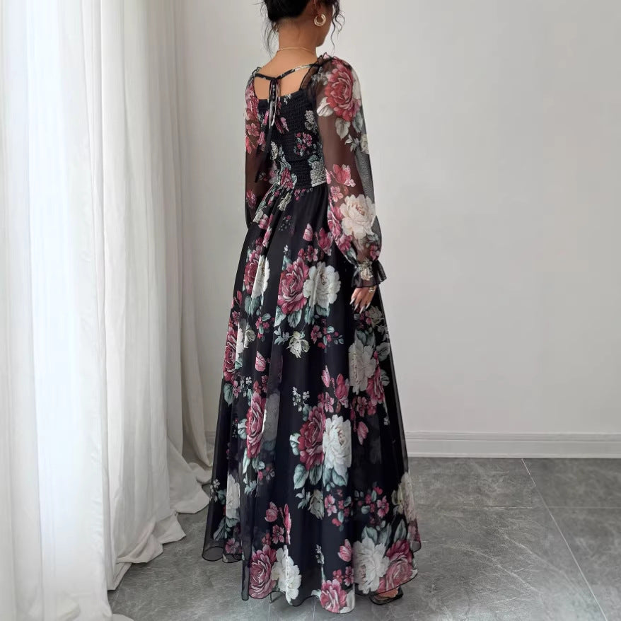 new arrival: elegant chiffon long-sleeve printed pleated dress - perfect for independent stores, , , and