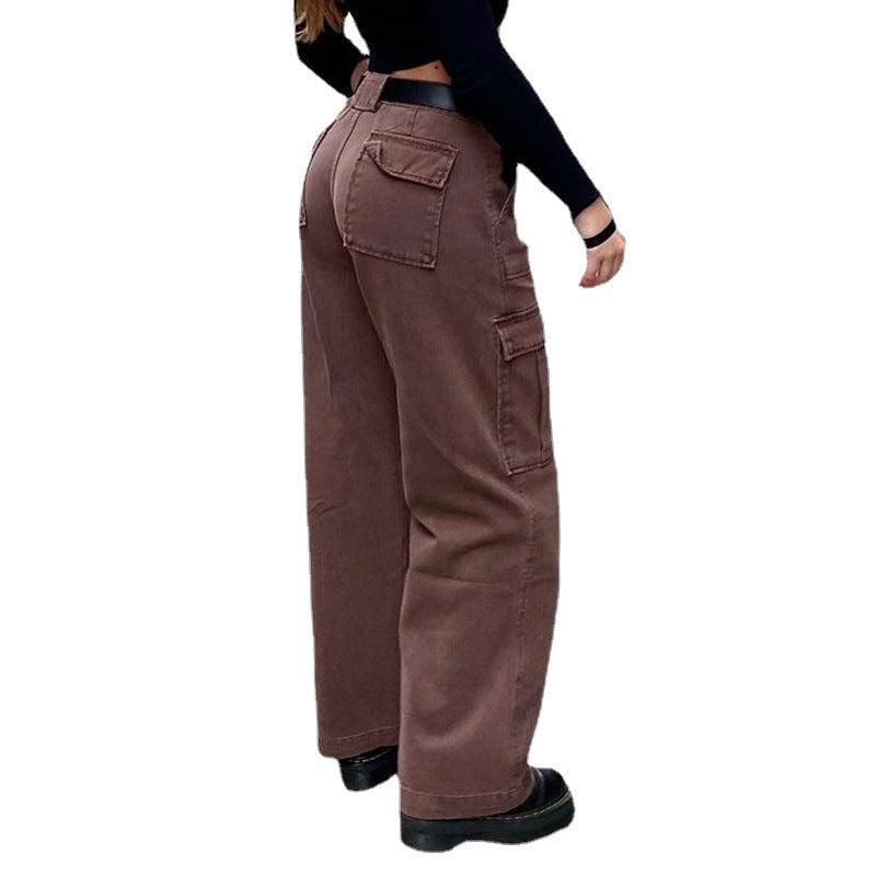 Wish cross-border trade  new versatile multi-pocket cargo pants loose casual denim trousers  women's