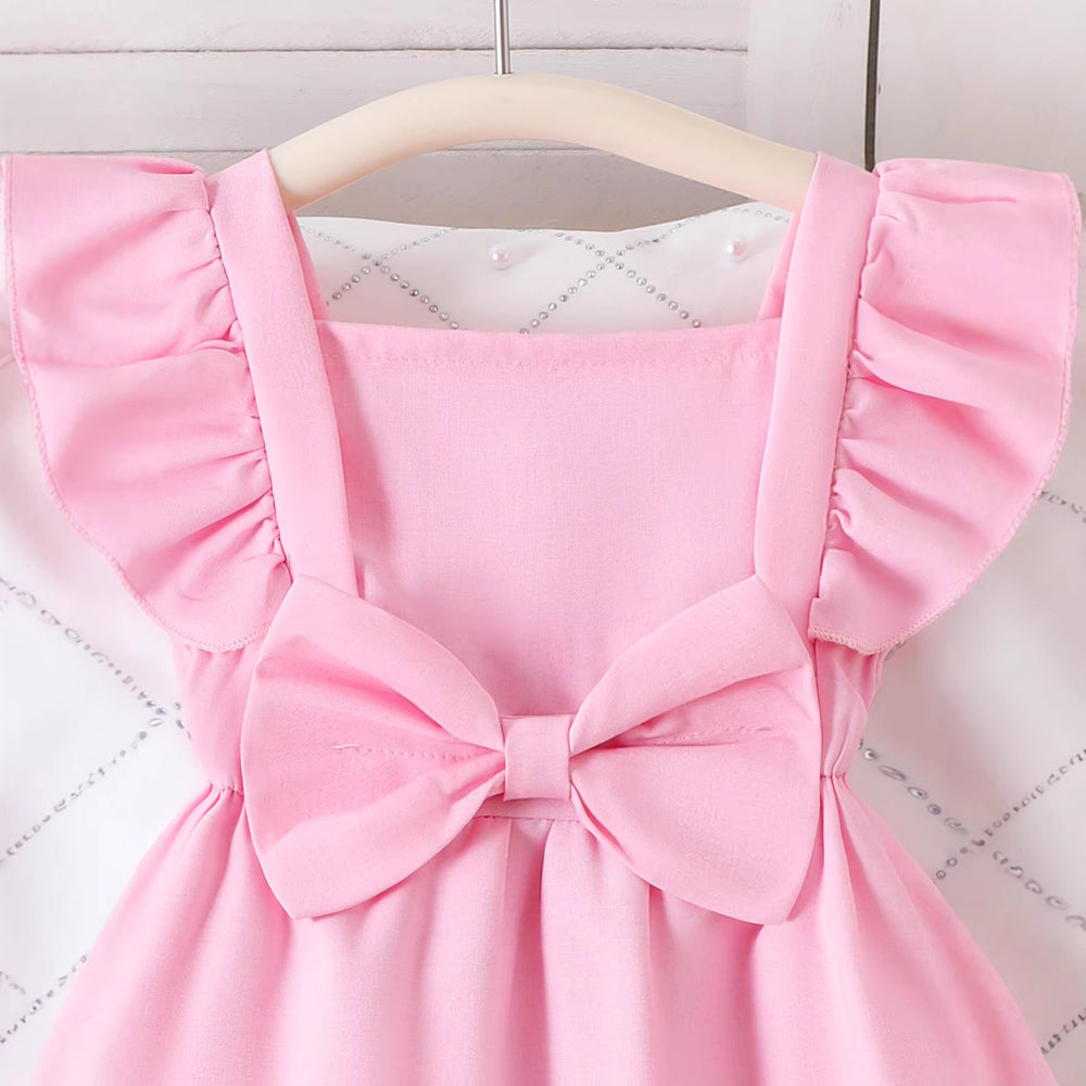 summer girls' tank top pink big bow flutter sleeve dress kids sweet sleeveless dress children's clothing in stock