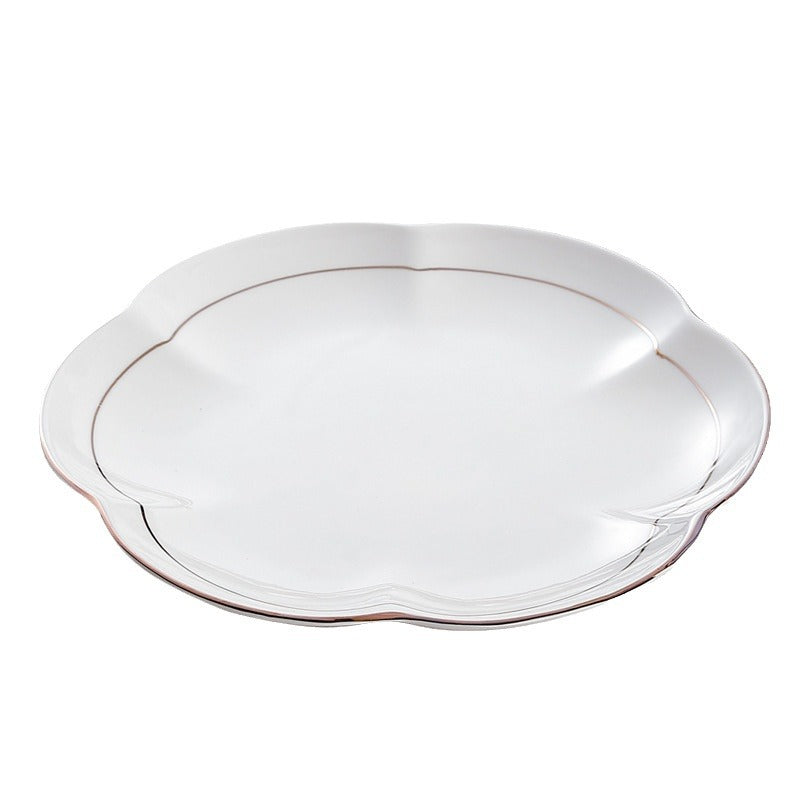 Wholesale gold-rimmed petal vegetable plate plum blossom plate for home ceramic dinner plate fish plate classy commercial cold dish plate