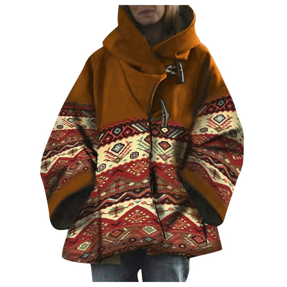 new autumn/winter women's long-sleeved hooded coat - dragon & phoenix print wool blend - perfect for  &  export (us/eu styles)