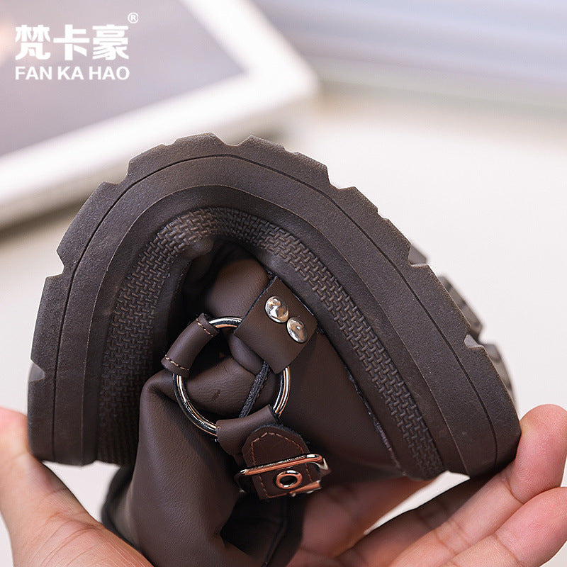 Vancahao boys' black ankle boots - new korean style for winter  - girls' casual boots - trendy cotton shoes for mid-to-large children