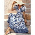 Aliexpress new women's bubble sleeve printed vacation dress