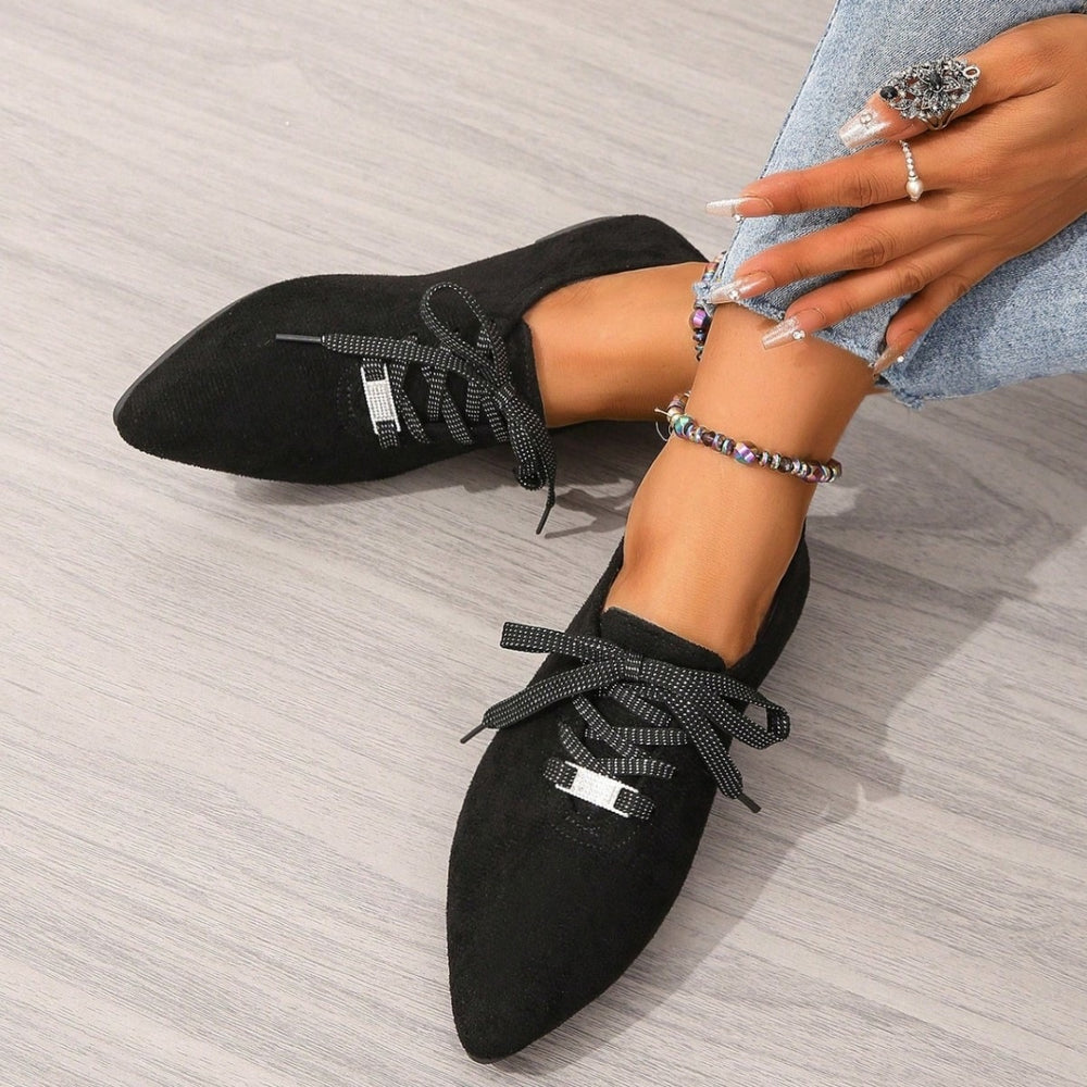 Exportplus size spring new arrivalplaid low heel pointed toe fashion deep mouth soft bottom front tie back tweed styleflats women