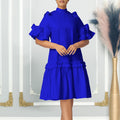 D503 european and american style women's summer  new fashion solid color ruffle trim a-line dress - export quality african dress