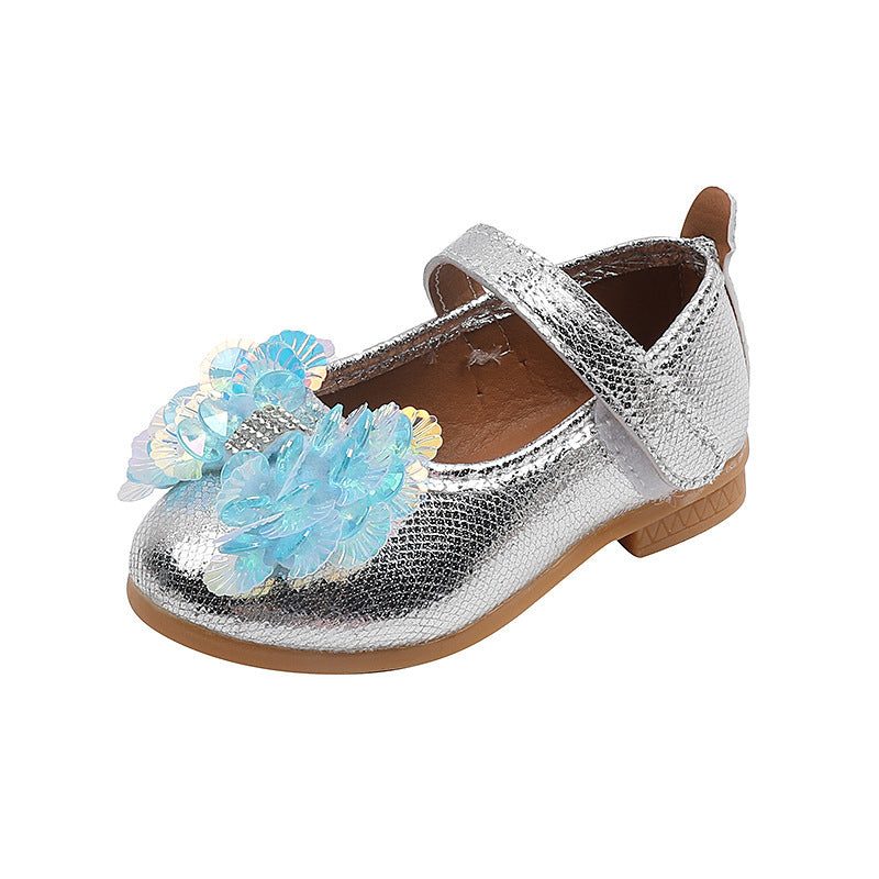 Girls' princess shoes, baby girl leather shoes, new summer soft-soled children's shoes, kids' shoes, baby sequin bow shoes