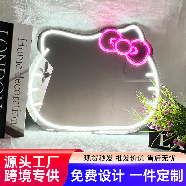 Cross-border mirror neon cosmetic mirror  neon wall hello kitty decorative mirror