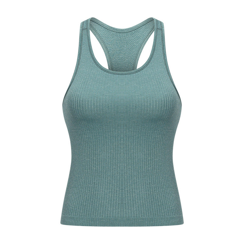 Ready-to-ship yoga outfit: stylish racerback yoga tank top with built-in bra pads for women - perfect for running, fitness, and workouts (model dt140)
