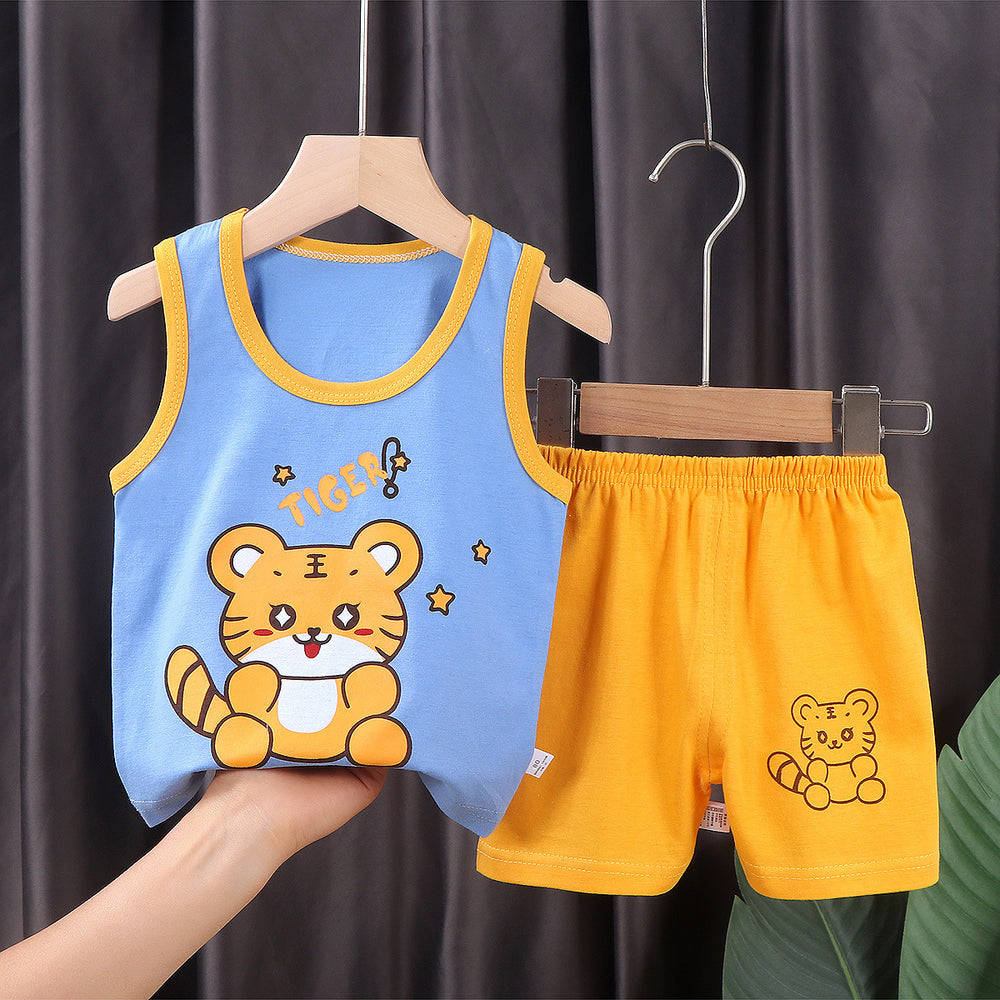 Kids' tank top set - summer new arrival: pure cotton girls' shorts outfit, korean style sleeveless set for baby boys and girls