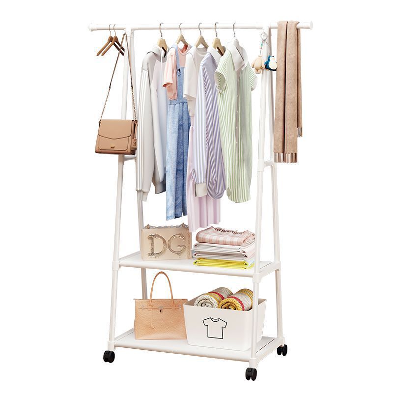 Simple coat rack floor-standing bedroom clothes rack movable thickened clothes drying rod small for home storage rack strong