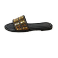 Women's flat sandals and slippers - new fashionable sequin round toe flat sandals with rhinestone embellishments for women