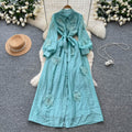 Frenchclassy heavy industry beading stereo flower lapel long sleeves single breasted strap waist elegantdress women