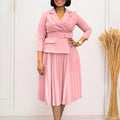 D592  independent station fashion cross-border women's clothing autumn and winter women's suit collar elegant pleated skirt african dress