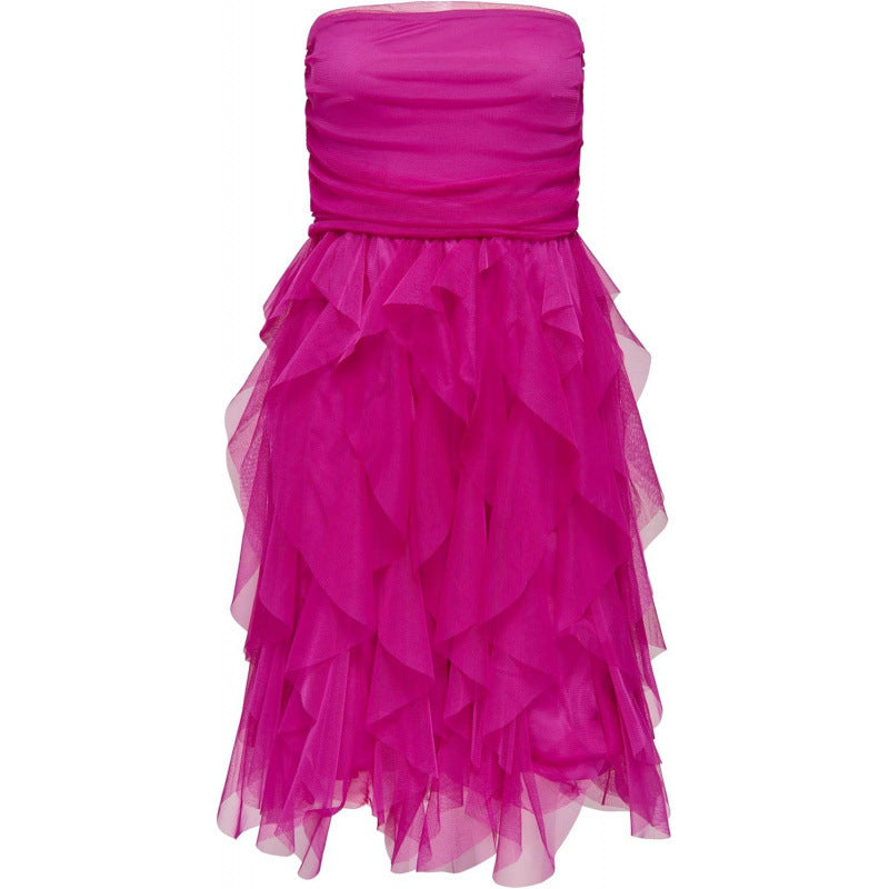 Amazon fashion ruffles pleated mid-length dress women's  summer new elegant sleeveless skirt