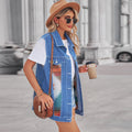 Real shot  fashion cross-border  new arrivalretro geometric denim color block vest outwearloosecasual women