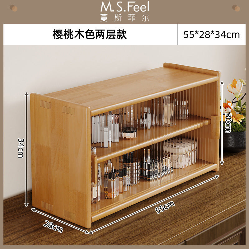 Solid wood desktop cosmetics storage box rack countertop sundries storage cabinet desk figure display finishing cabinet