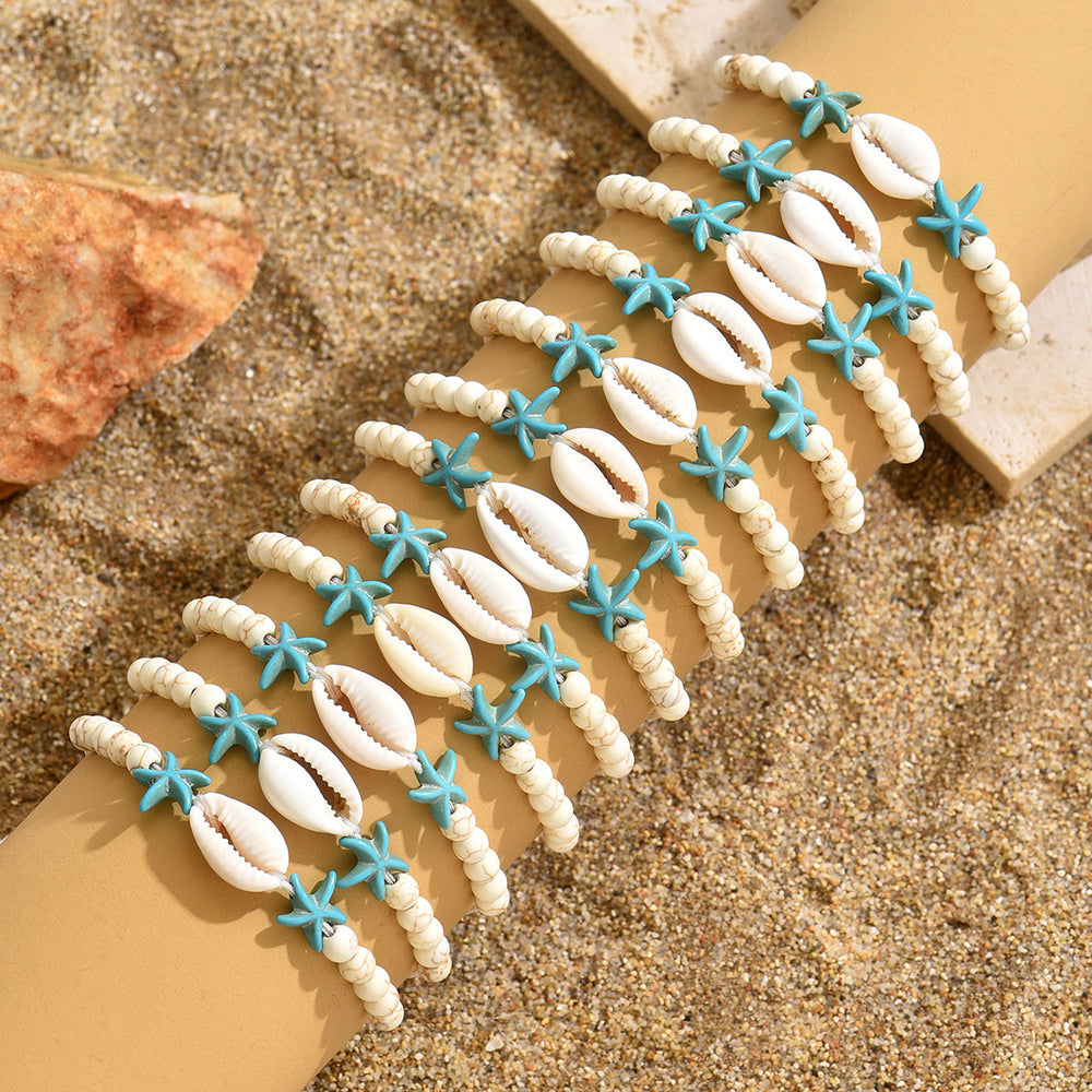 Wholesale seashell bracelets - european & american cross-border summer ocean resort style - starfish charms, adjustable beaded couple bracelets