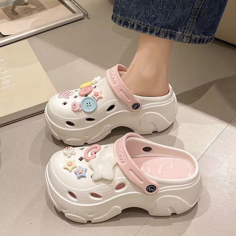 Eva clogs women's ins trendy summer thick sole high heels nurse toe-cap half drag cute outwear shit-stepping beach sandals