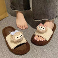 Fluffy slippers women's cartoon cute mickey mouse new autumn winter korean style comfortable home anti-slip cotton slippers women's outdoor wear