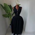 European and american cross-border women's fashion  summer new arrival: elegant lapel v-neck high-waisted a-line midi sleeveless dress
