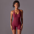 Fashion tight back seamless yoga wear short jumpsuit hip lifting body shaping all-in-one sports fitness jumpsuit