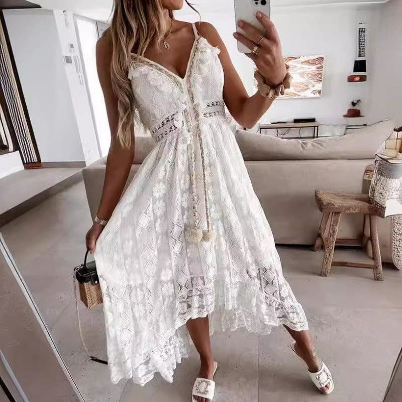 summer new european and american style lace camisole maxi dress - solid color