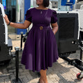 C8601 cross-border women's fashion: european & american  style - round neck, elegant, figure-flattering, a-line dress with puff sleeves and a flowy skirt