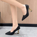 European and american solid color full rhinestone hotfix heels women's 2026 summer new pointed toe letter heel banquet model high heels