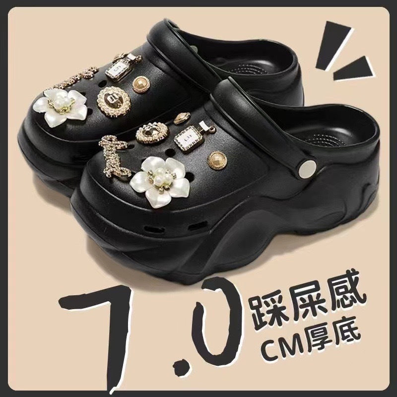 Thick soleeva crocs women's summer outwear 2025new arrivalheight increasing outdoor beach seaside ins toe cap slippers