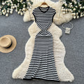 K-stylestripes sleeveless knittingeasiest for matchdress women's summer silm waist slimming lookwork clothingcasual long skirt