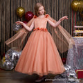 Custom-made girls' tulle dress, longline bow detail, children's princess gown with shawl, elegant european and american style, cross-border e-commerce