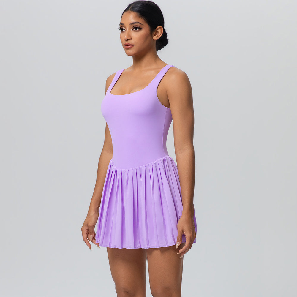 New arrival nude fake two-piece tennis skirt fashion tape bottom yoga fitness flap pocket pants pleated skirt sports dress women