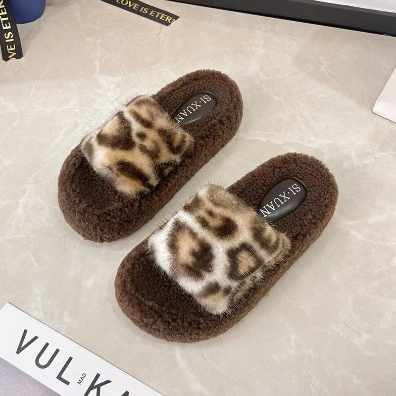 Cute leopard print cat paw slippers for women, new 2025 autumn/winter collection, non-slip indoor house slippers, wholesale cotton slippers for supermarkets