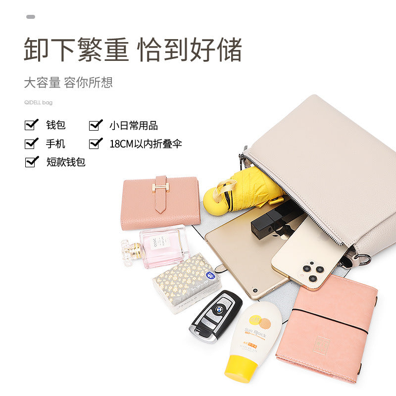 Fashion leather messenger bag women's 2025 new versatile cowhide small square bag large capacity casual lightweight shoulder bag small
