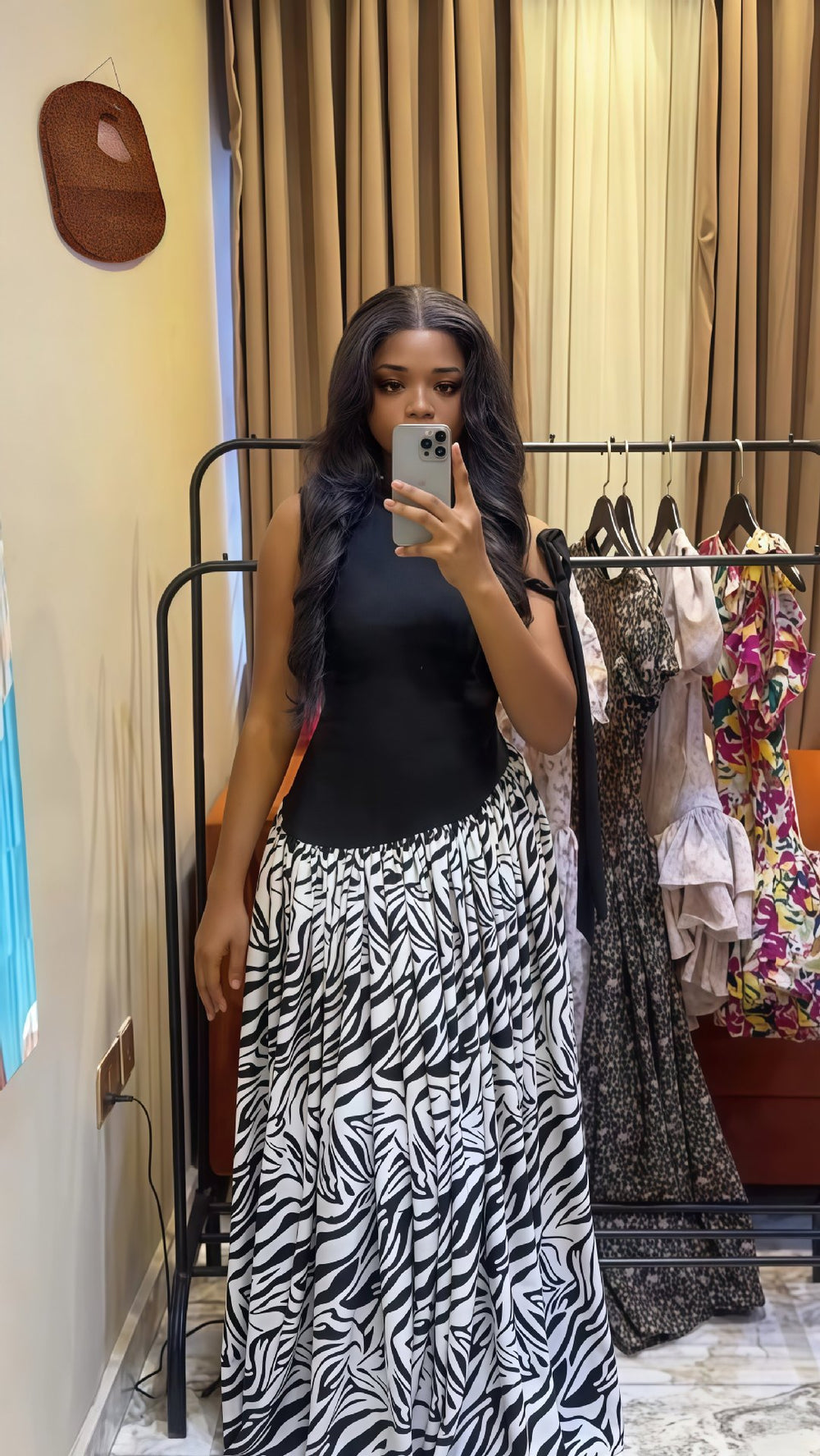 European and american cross-border women's fashion:  autumn new sleeveless asymmetrical neck slim-fit printed pleated elegant long dress