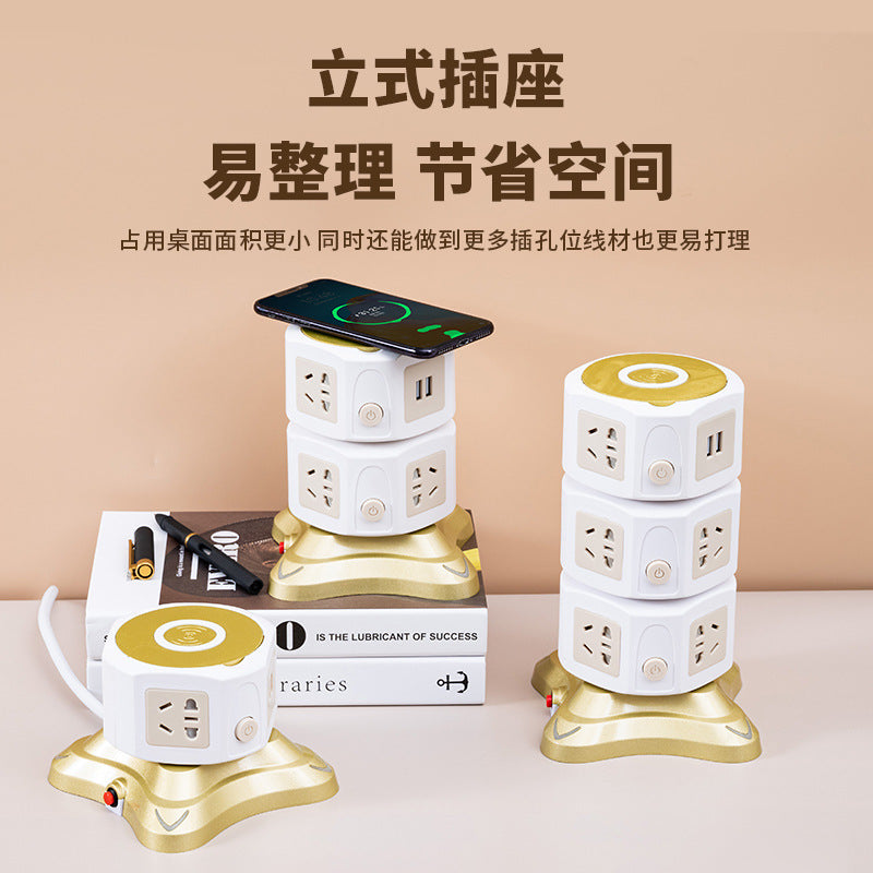 Vertical socket for home multi-function usb wireless charging plug-in tower type plug-in multi-interface stereo drag wiring board
