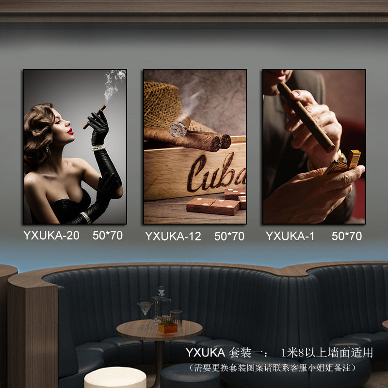 Cigar painting American bar high-end club nightclub box wall decoration painting whiskey winery beautiful woman mural