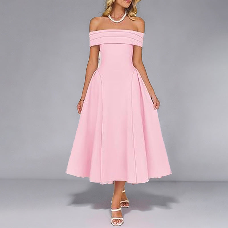 cross-border e-commerce women's fashion: european and american summer new arrivals - elegant and chic strapless one-shoulder evening gown dress