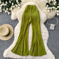 K-stylehigh waistdrapedknitting elastic waist wide leg pants women's spring and summerwork clothing styleeasiest for match silm bootcutpants