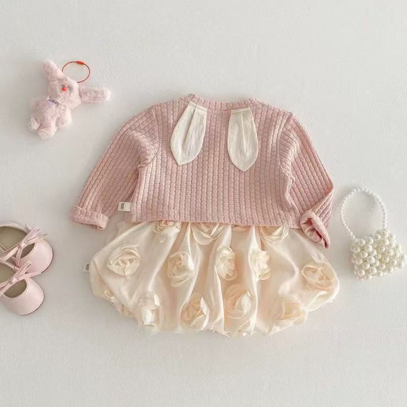 New arrival baby girl style princess baby autum bag butt skirt suit first birthday long sleevestwo-piece set cake bag butt skirt