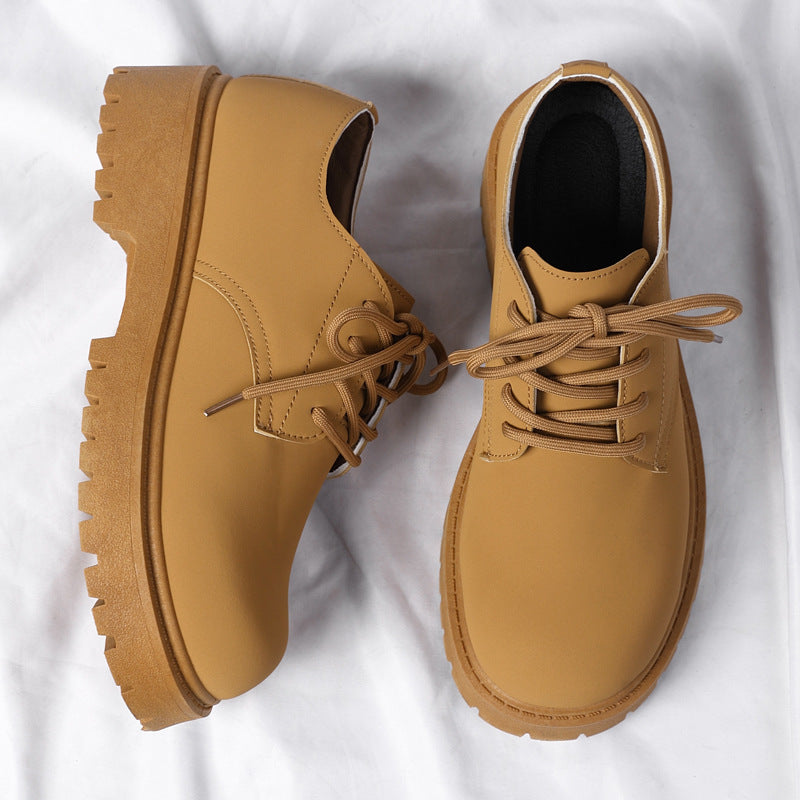 Derby shoes men's springlow ankle british style rhubarb boots round toe big toe shoes black workwear shoes thick solecasual leather shoes