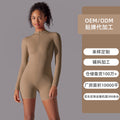 Half-open collar zipper long sleeves jumpsuit fitness sports sexy tight jumpsuit brushed nude comfortable yoga clothes