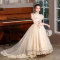 European and american style cross-border girls' gown - long train embroidered princess dress - piano performance dress - runway high-end light luxury style