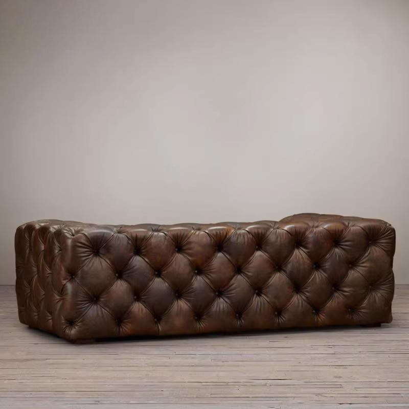 American light luxury living room straight row multi-person first-layer cowhide casual sofa house small apartment oil wax leather three-person sofa
